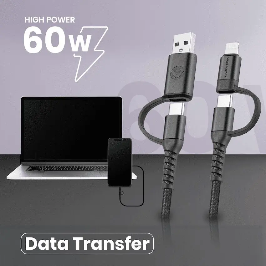 Volkano Weave Series 4-in-1 Charge & Data Cable 60w - 1.2m/4ft - Image 4