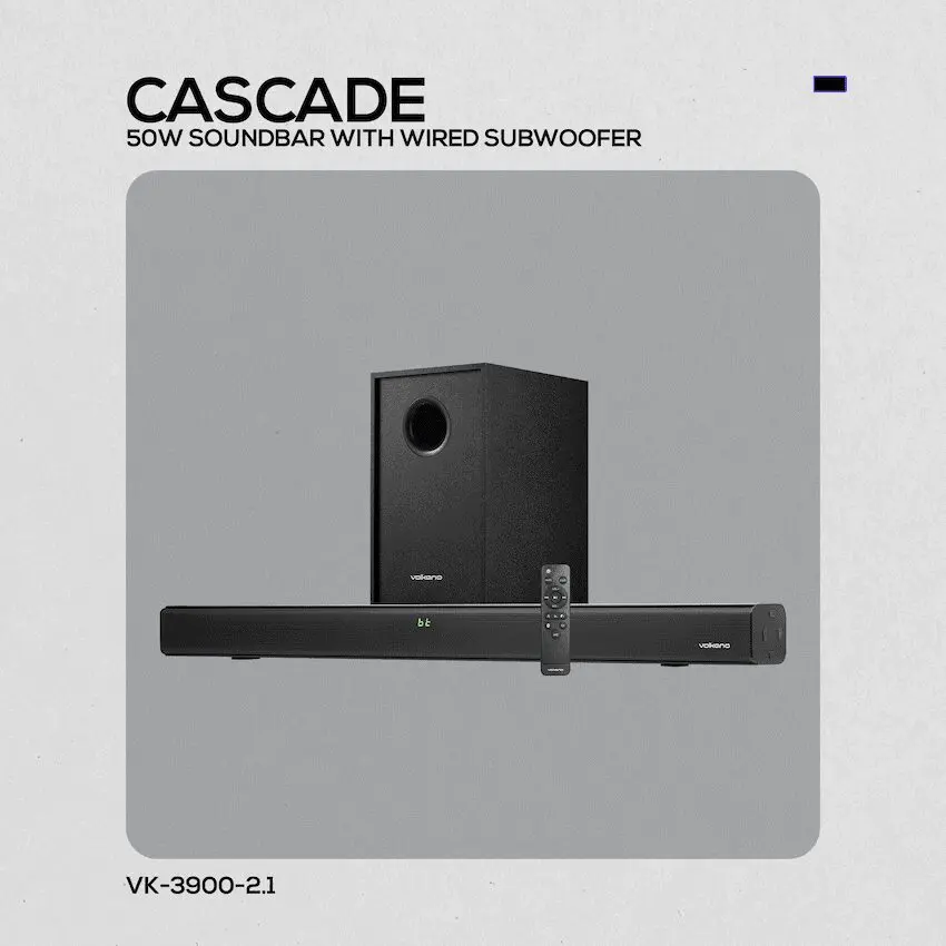 Volkano Cascade 50w Soundbar + Wired Subwoofer - Black - Image 3