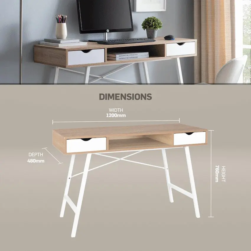 Everfurn Rain Work Desk - Study Desk with Two Drawers, Steel Frame, Adjustable Feet