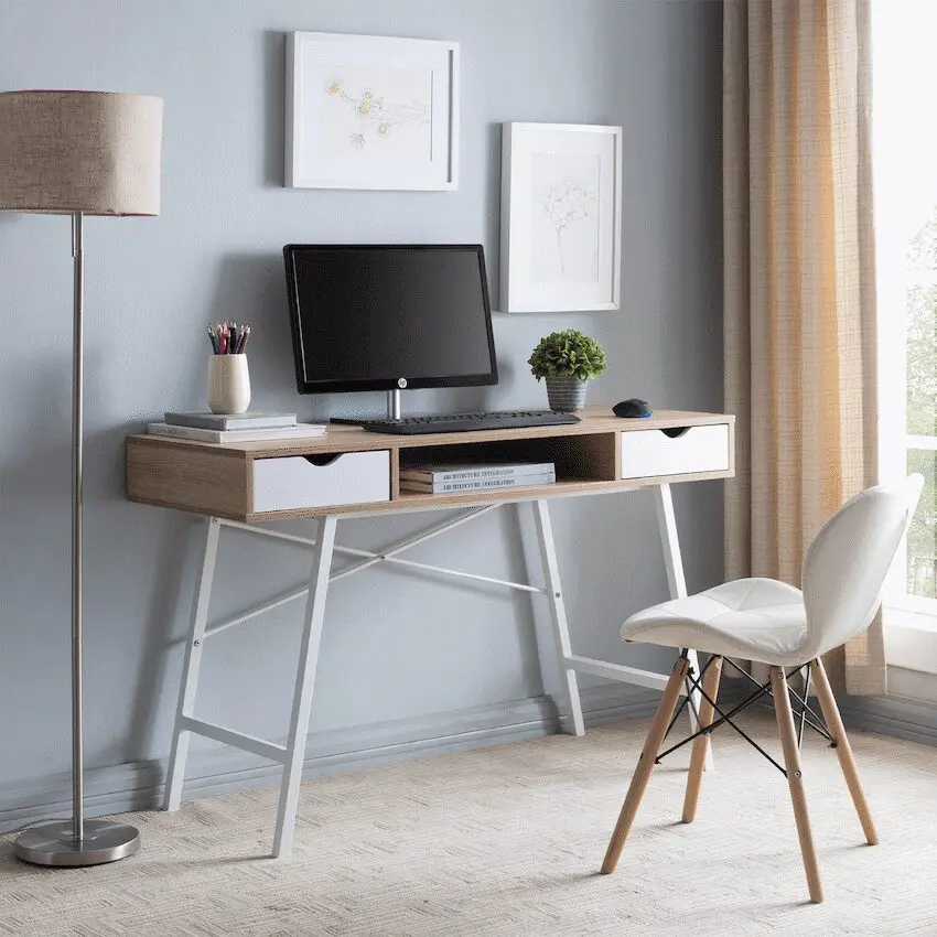Everfurn Rain Work Desk - Study Desk with Two Drawers, Steel Frame, Adjustable Feet - Image 3