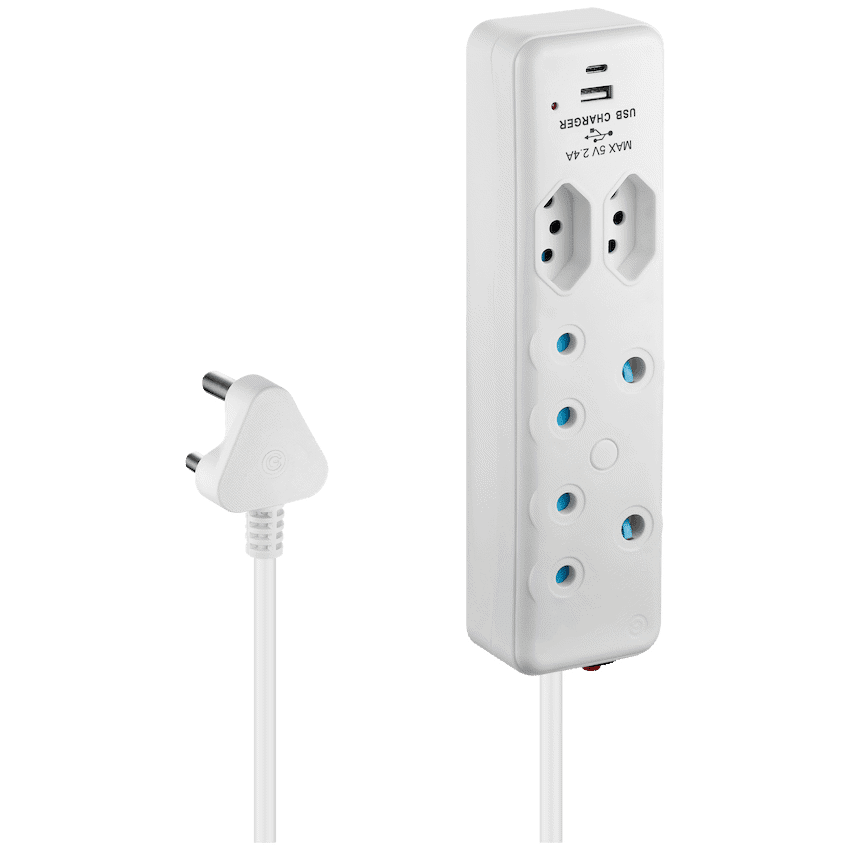 Switched 4-Way Extension Lead with 1x Type-C + 1x USB - 4m