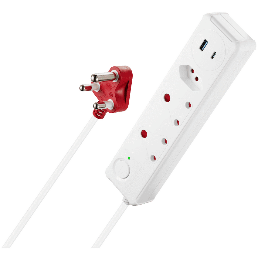 Switched 3-Way Medium Surge-Protected Multiplug with 1x Type-C + 3.4a USB Ports - 0.5m - White - Image 2