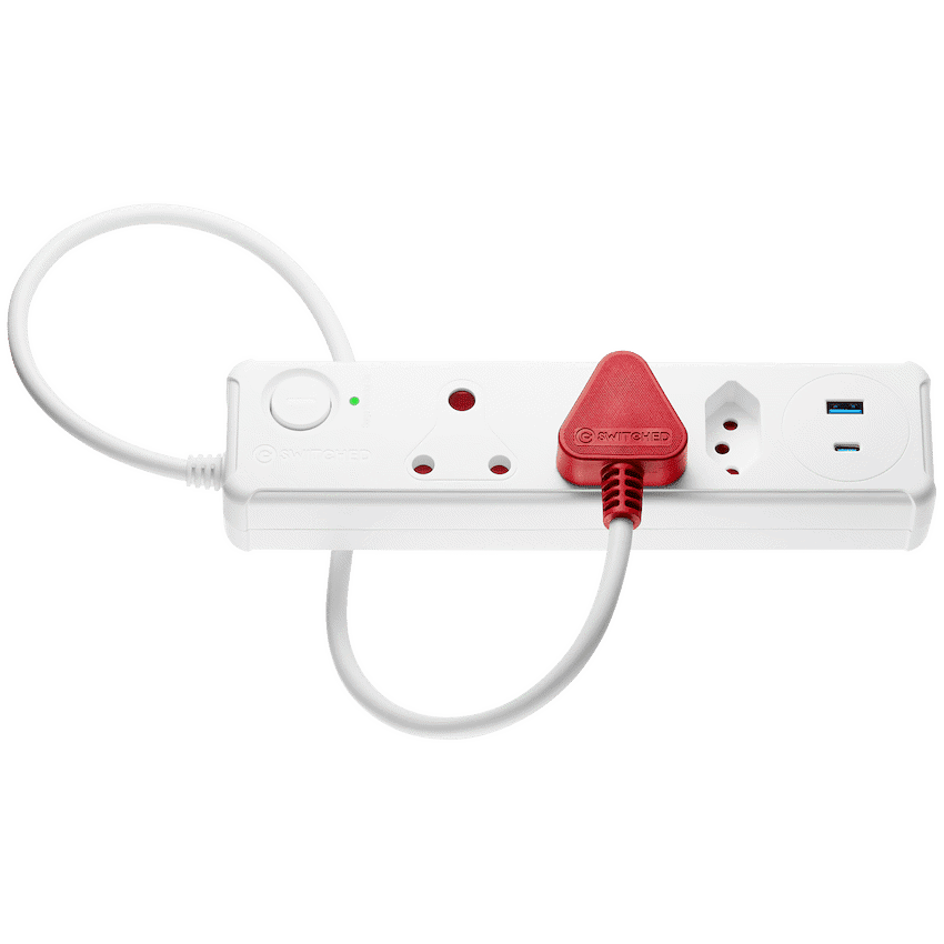 Switched 3-Way Medium Surge-Protected Multiplug with 1x Type-C + 3.4a USB Ports - 0.5m - White - Image 3