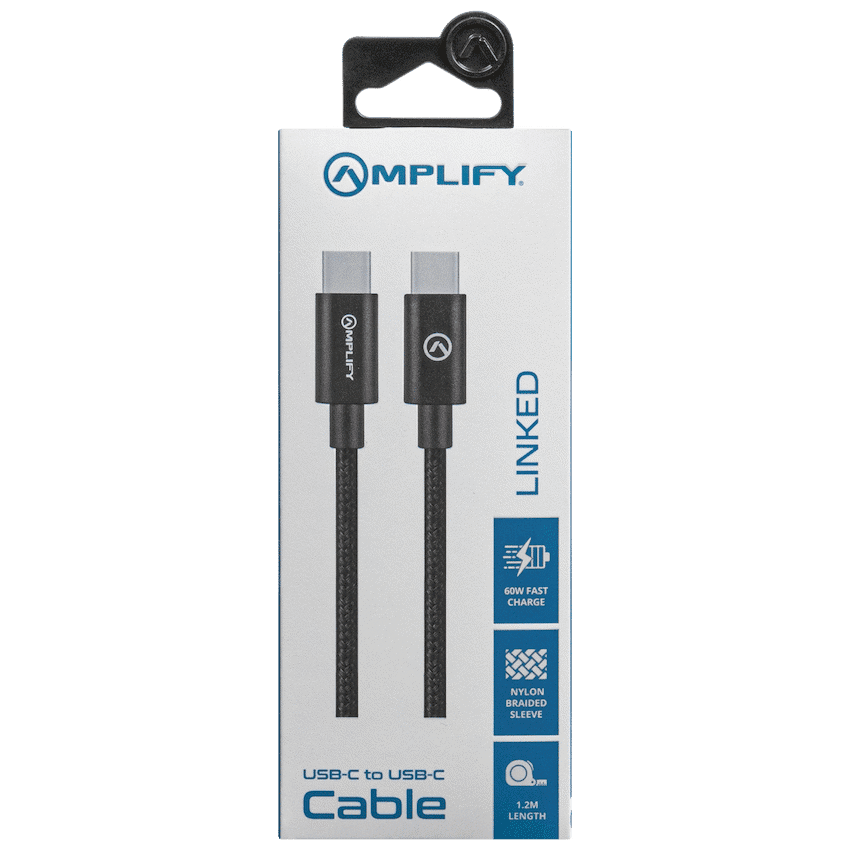Amplify Linked Series USB-C to Type-C 60W Braided Cable 1.2m - Black - Image 3