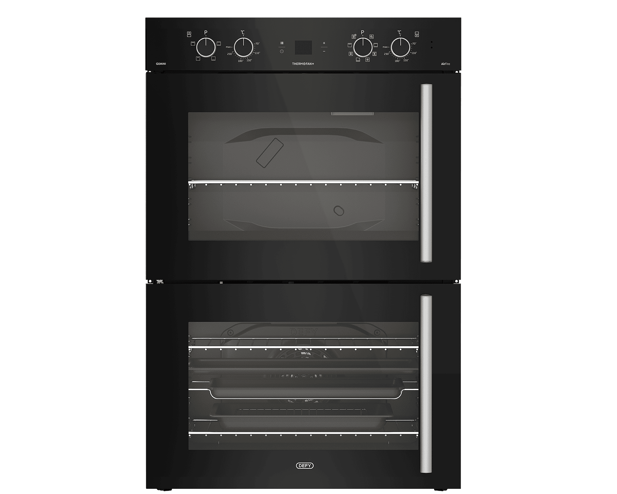 DEFY 70cm Gemini Double Oven ThermoFan+ & AirFire Black