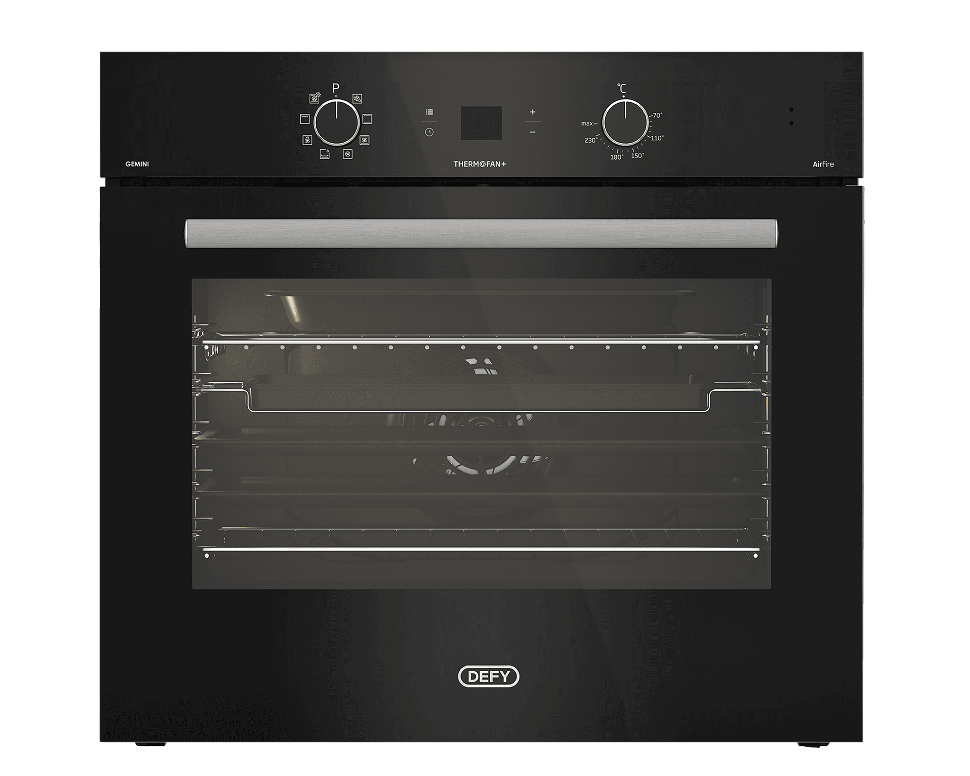DEFY 70cm Gemini Single Oven ThermoFan+ & AirFire Black