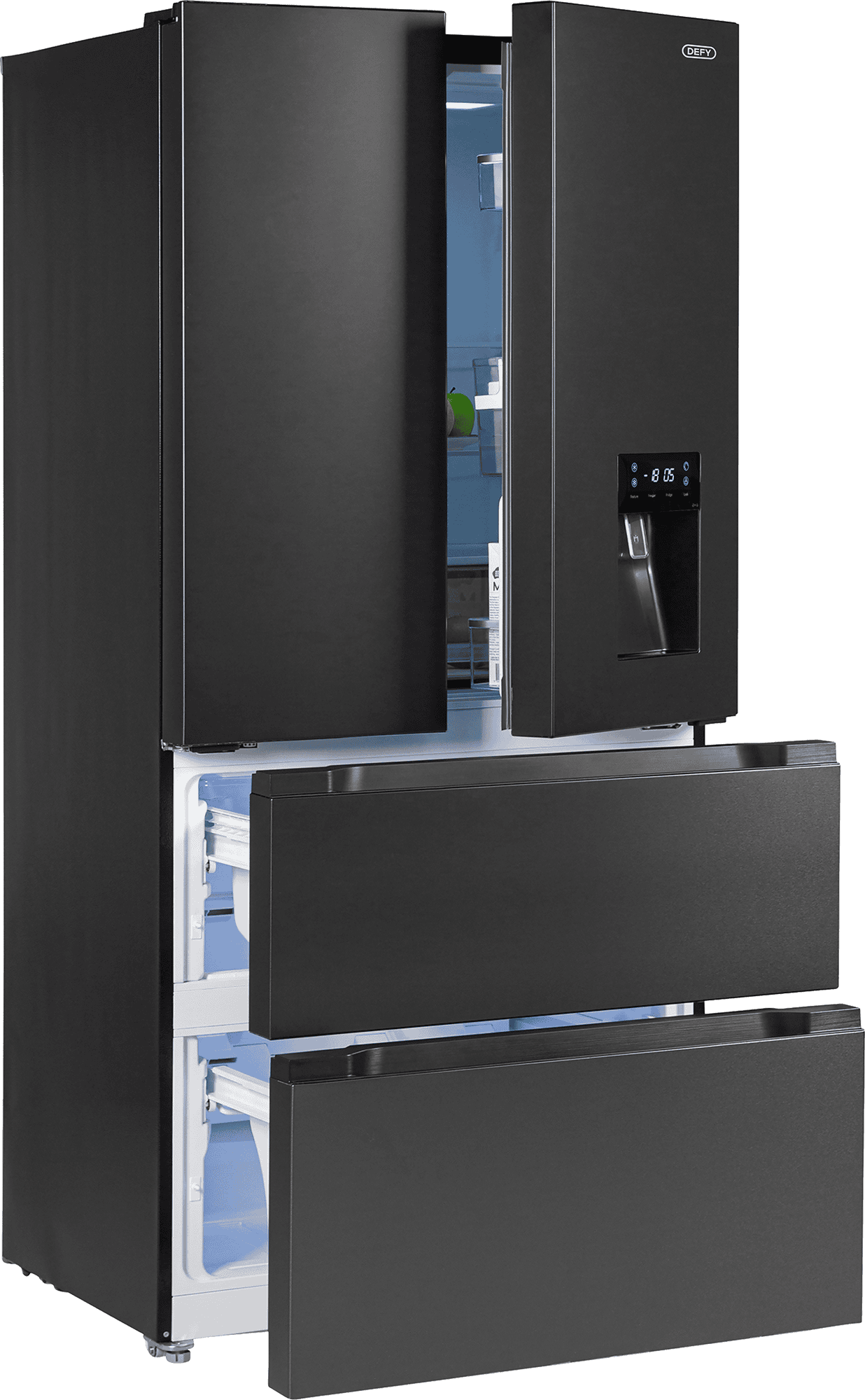 DEFY 492L French Door Black Brushed Metal Finish - Image 2