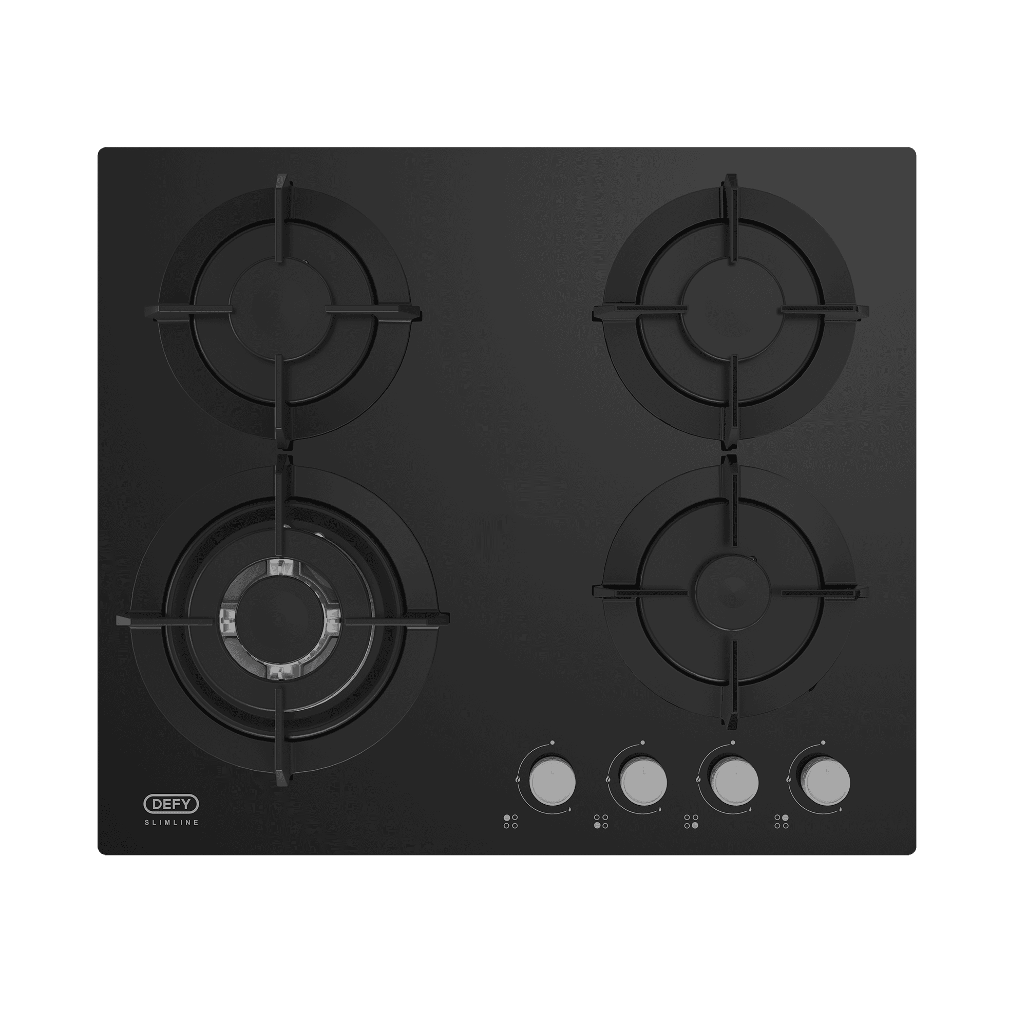 DEFY 60cm Slimline Gas on Glass Hob with Wok Black