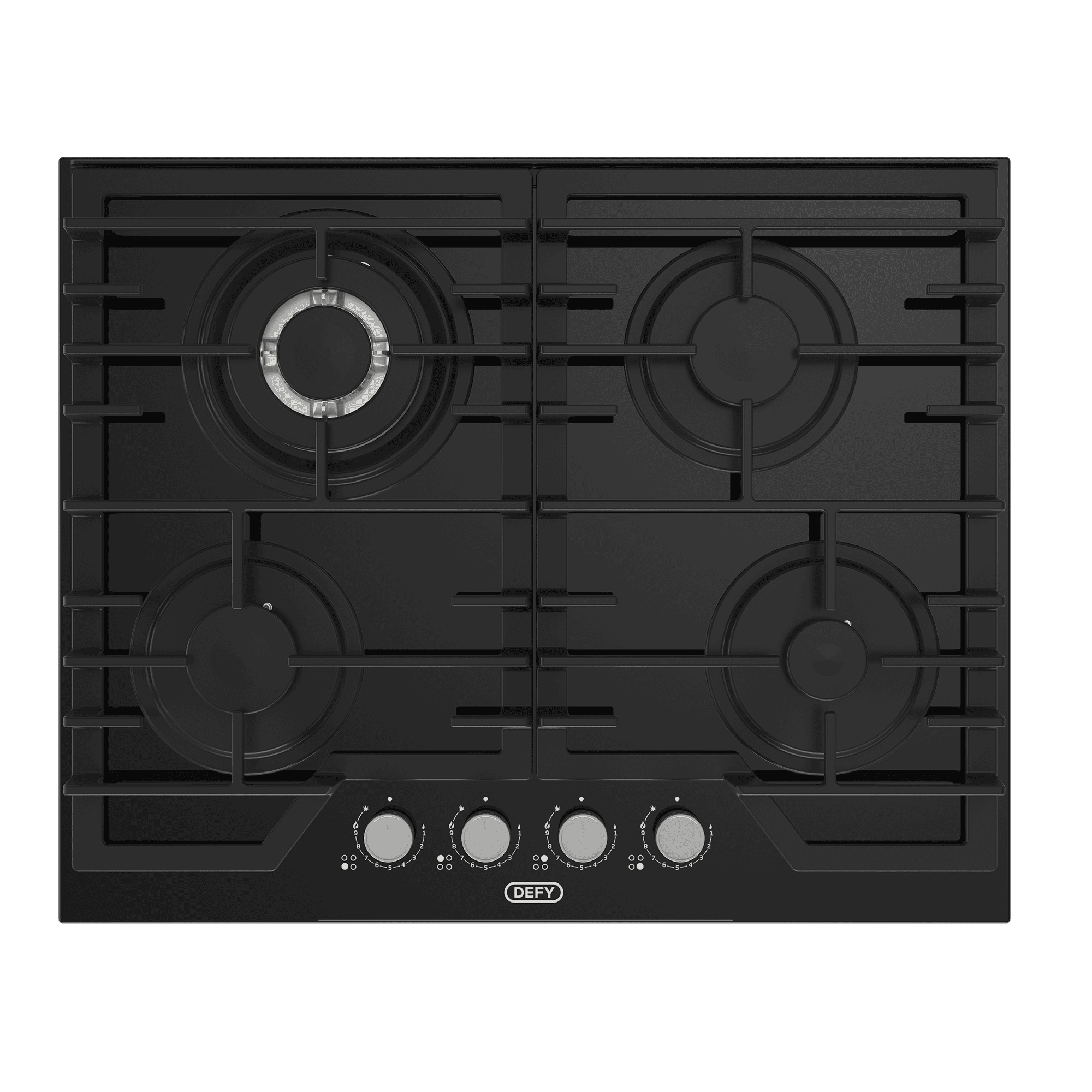 DEFY 65cm Slimline Gas on Glass Hob Wok & Precise Flame Black