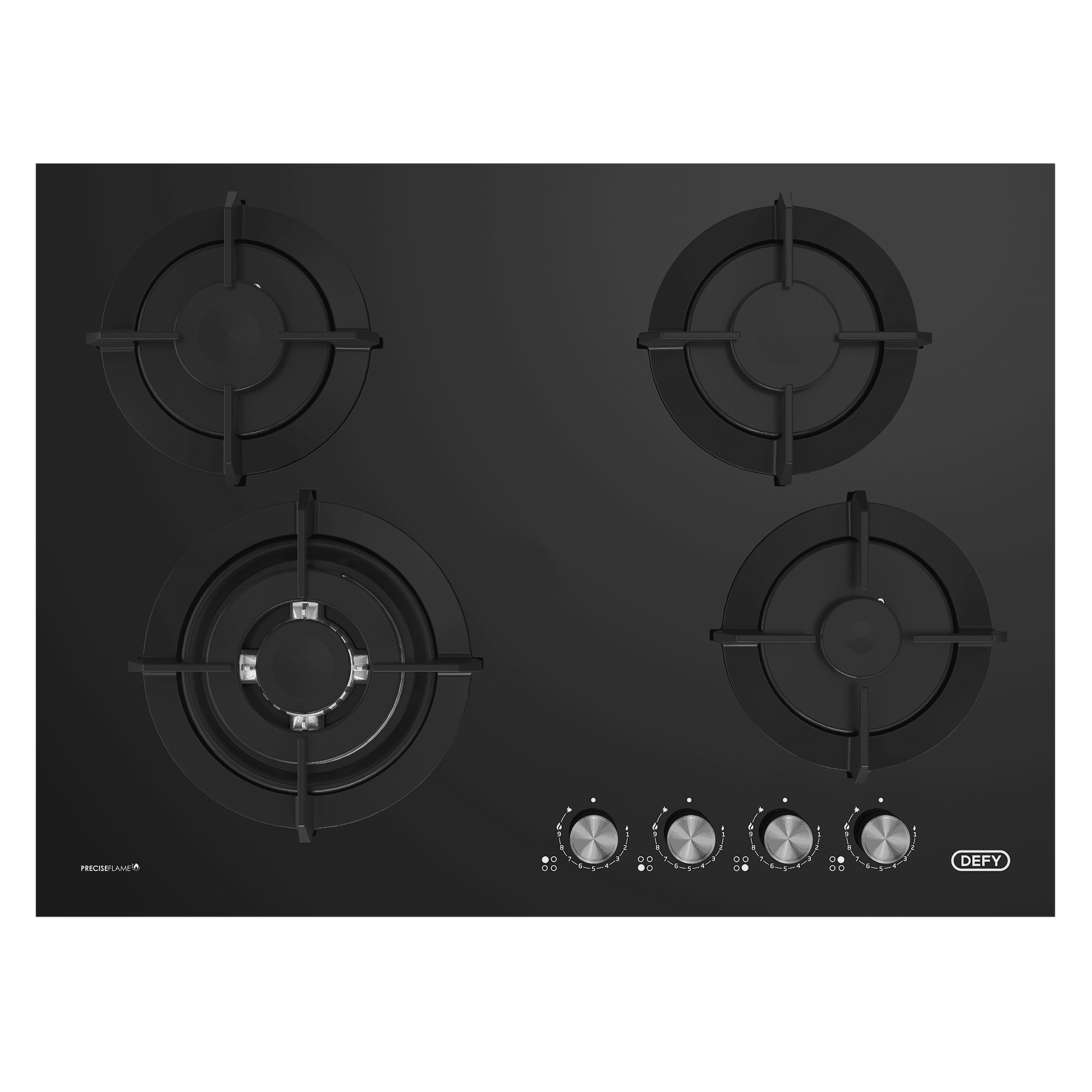 DEFY 70cm Gemini Gas on Glass Hob with Wok Black