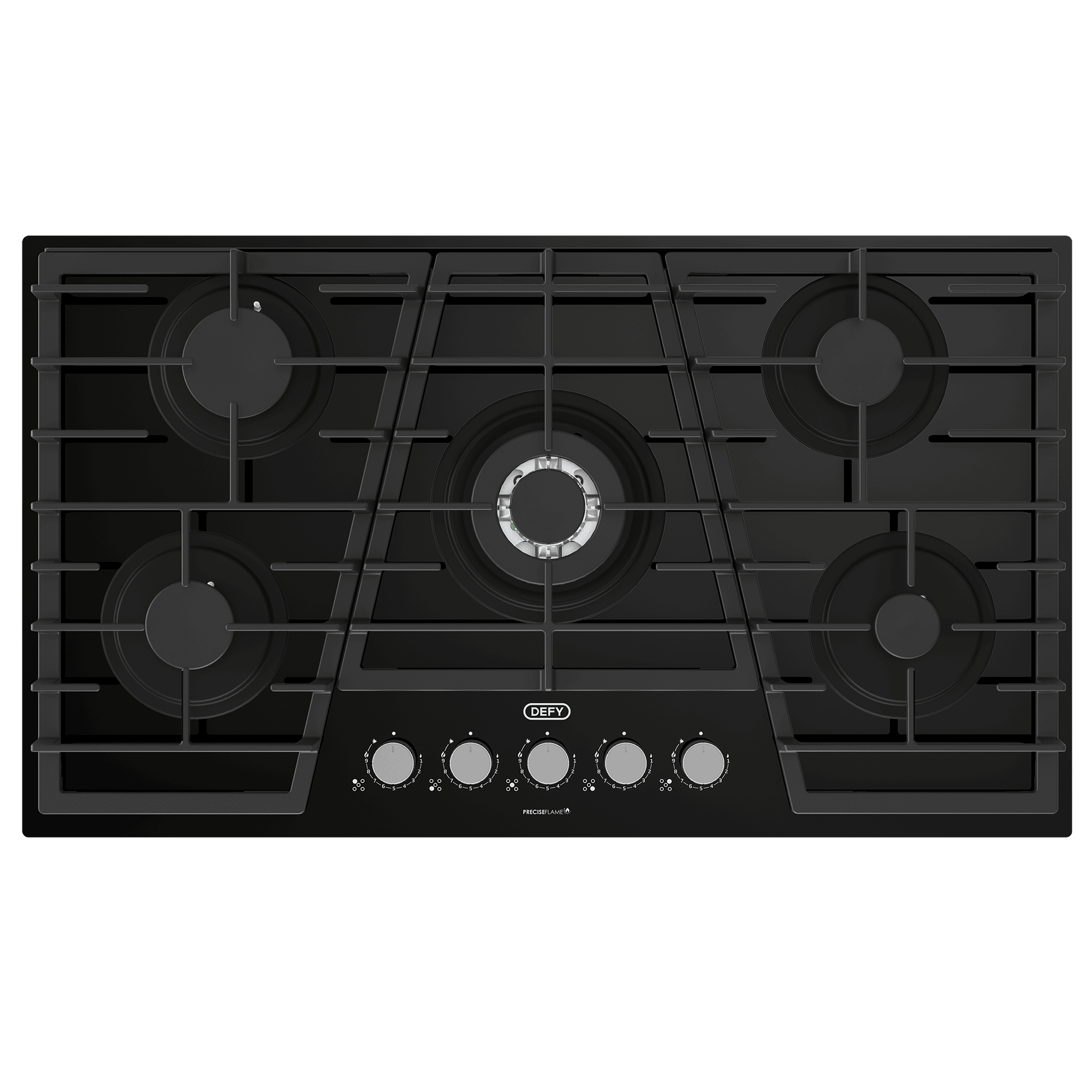 DEFY 90cm Gemini Gas on Glass Hob with Wok Black