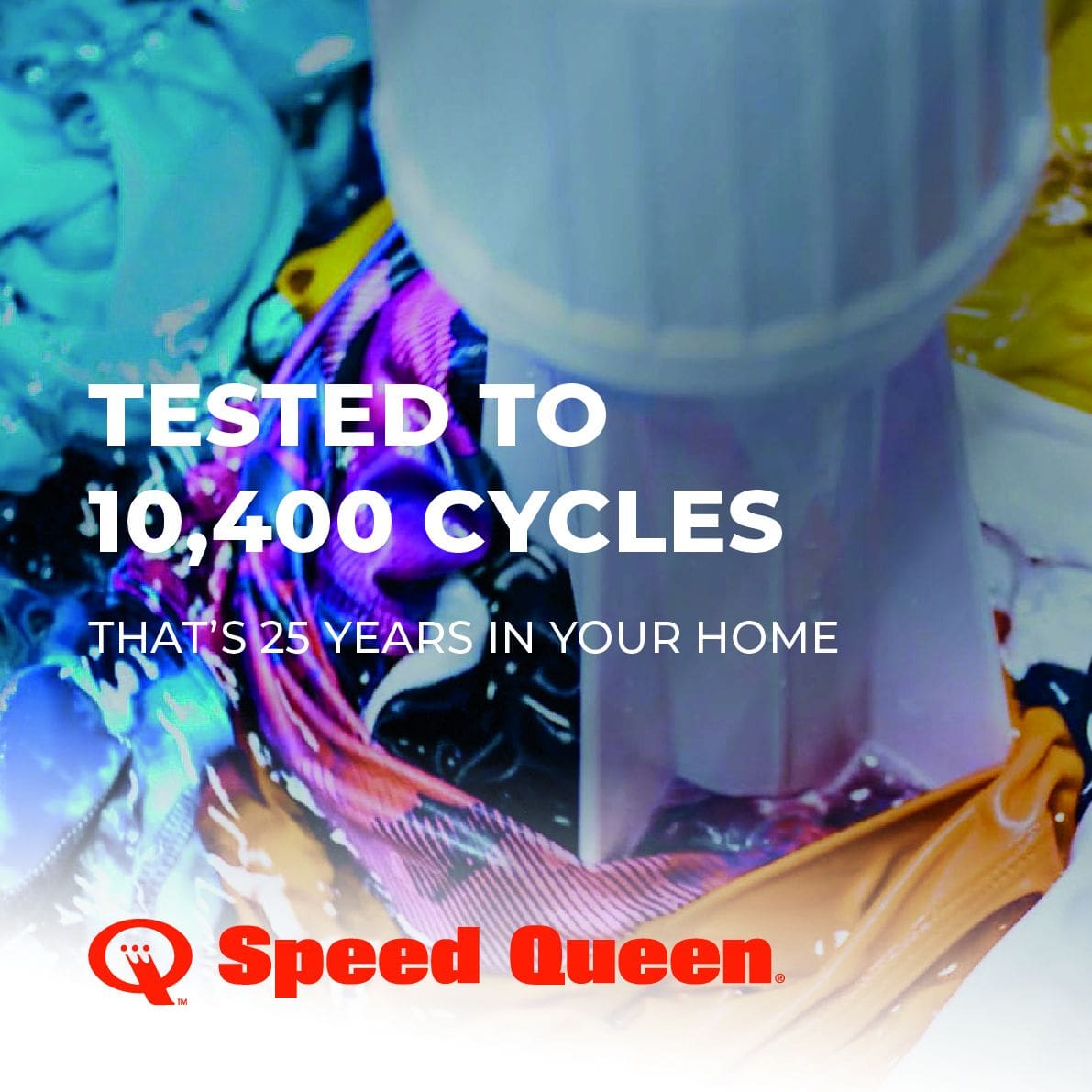Speed Queen AWNE8RSN 10.5kg Electronic Top Load Washer, Stainless Steel Drum - Speed Queen 'Tested to 10,400 cycles' durability banner