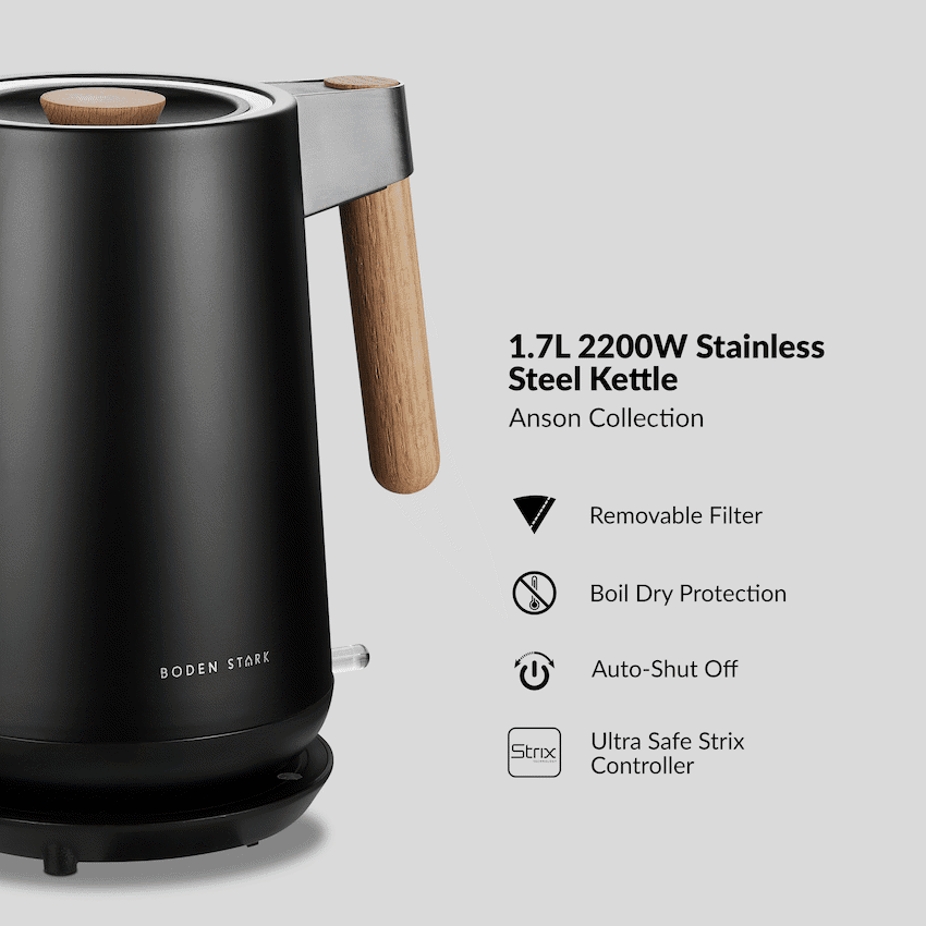 Boden Stark Anson Collection 1.7l 2000w Stainless Steel Kettle - Black - Image 3