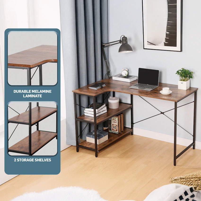 Everfurn Anthony L-Shaped Corner Work Desk - Steel Frame - Image 2