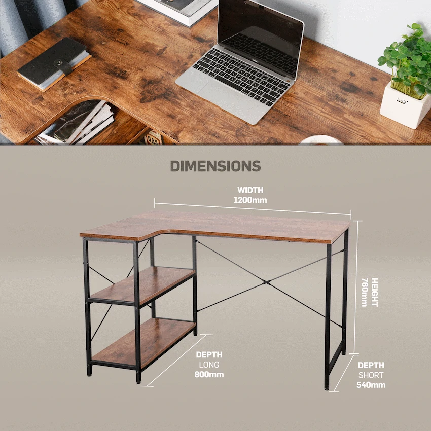 Everfurn Anthony L-Shaped Corner Work Desk - Steel Frame - Image 3