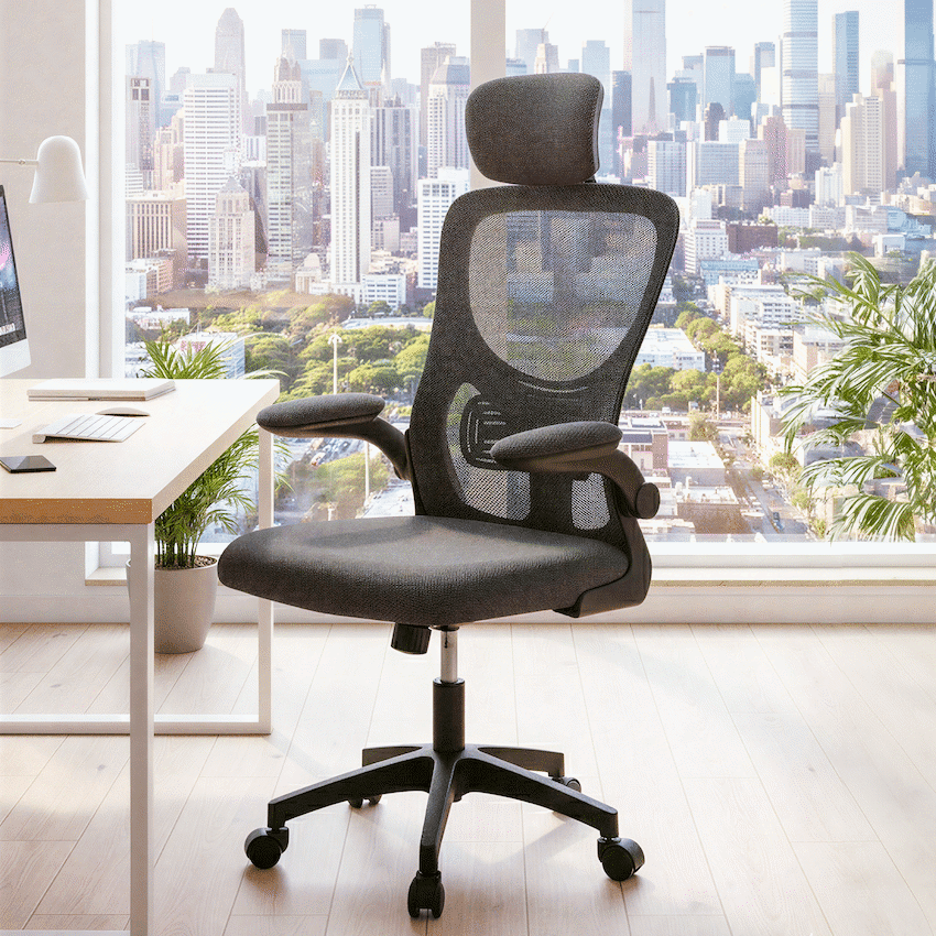 Everfurn Kira High Back Office Chair with Headrest - Grey with Black Frame - Image 3