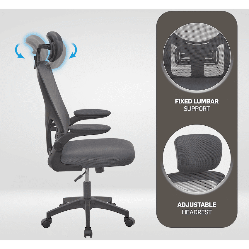 Everfurn Kira High Back Office Chair with Headrest - Grey with Black Frame - Image 4