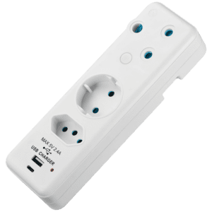 Ellies 3-Way Schuko Adaptor with Type-C + USB - White