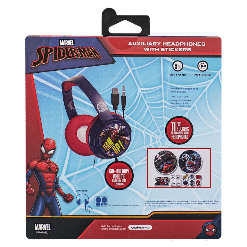 Marvel Spider-Man Auxiliary Headphones with Stickers - Image 2