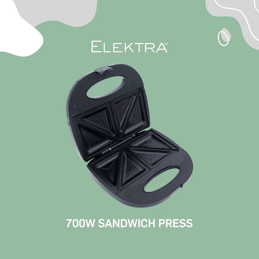 Elektra 700w Sandwich Press - Black - Image 2