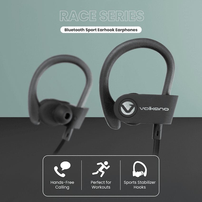 Volkano Race Series Bluetooth Sport Earhook Earphones - Black - Image 4