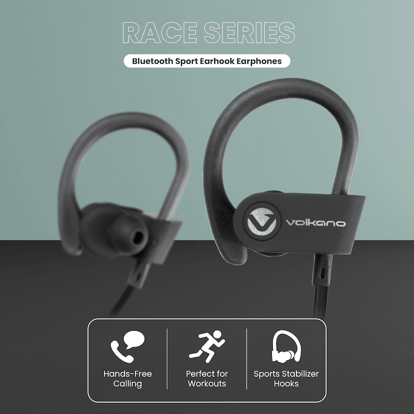 Volkano Race Series Bluetooth Sport Earhook Earphones - Black - Image 4