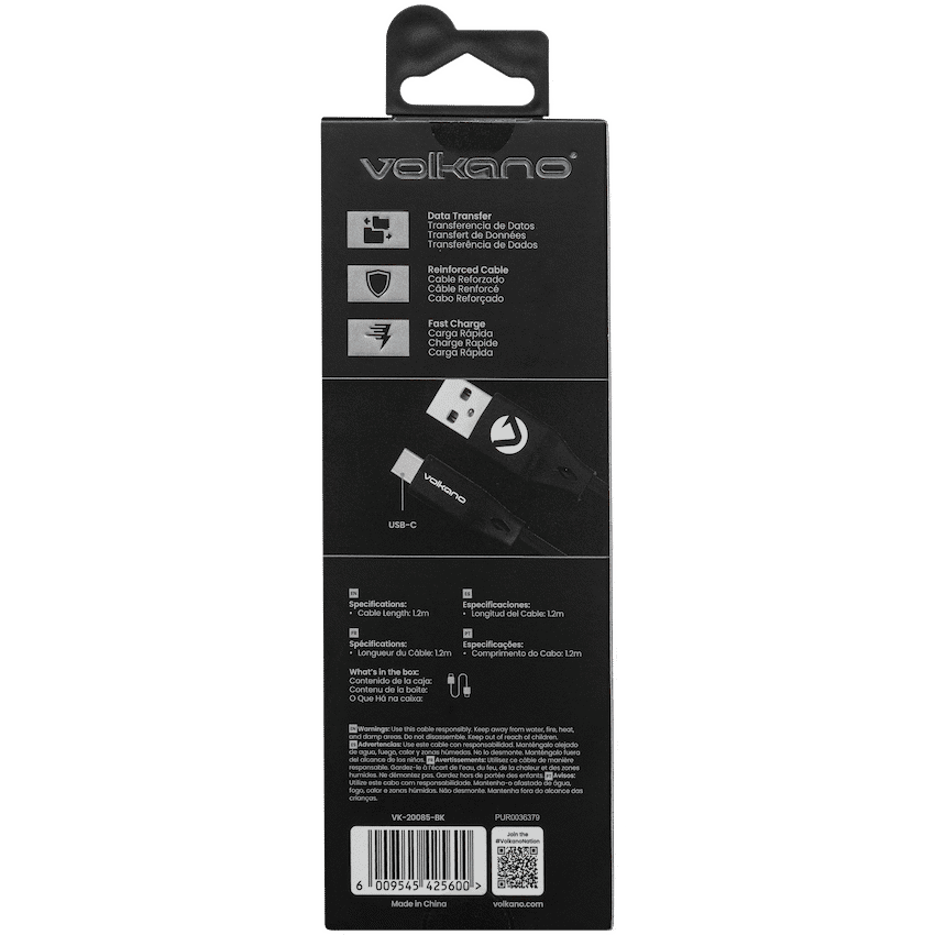 Volkano Slim Series Flat PVC Type-C Cable 1.2m - Black - Image 3