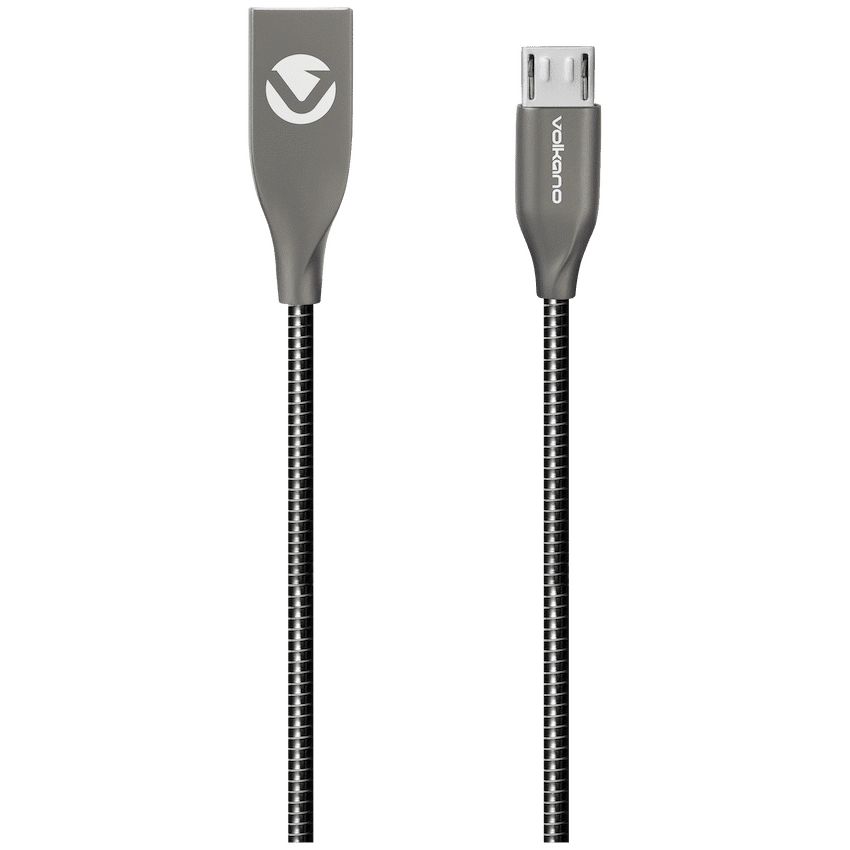 Volkano Iron Series Round Metallic Spring Micro USB Cable 1.2m - Black