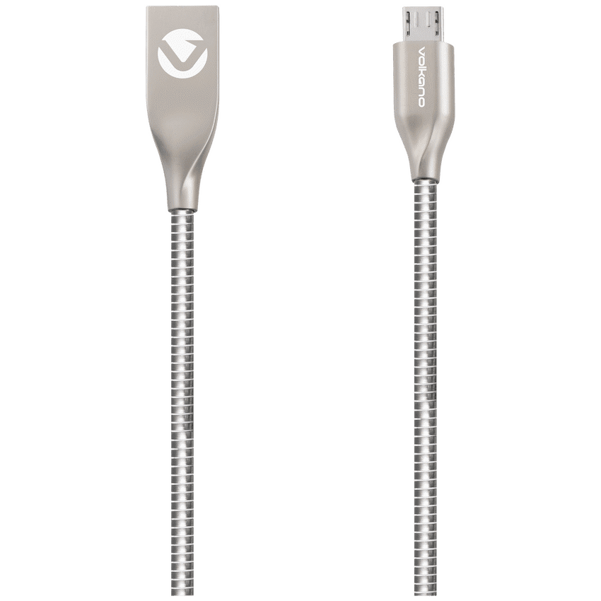 Volkano Iron Series Round Metallic Spring Micro USB Cable 1.2m - Silver