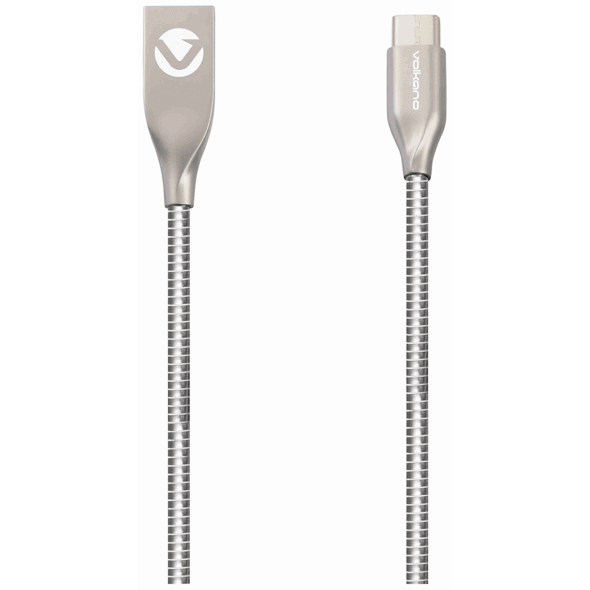 Volkano Iron Series Round Metallic Spring Type-C Cable 1.2m - Silver