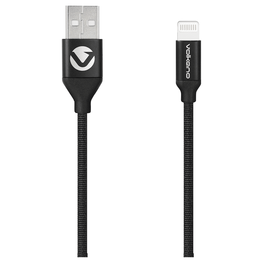 Volkano Weave Series Fabric Braided MFI Lightning Cable 1.2m - Black
