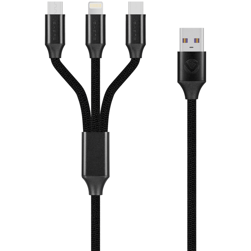Volkano Weave Series Fabric Braided 3-in-1 (Type-C/Lightning/Micro) Cable 1m - Black - Image 4