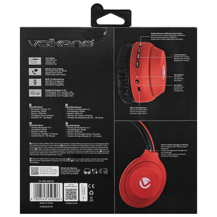 Volkano Cosmic 2 Series Bluetooth Headphones - Red - Image 3