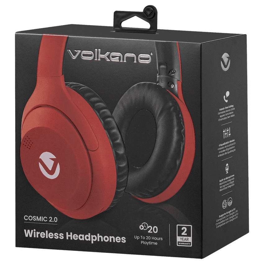 Volkano Cosmic 2 Series Bluetooth Headphones - Red - Image 4