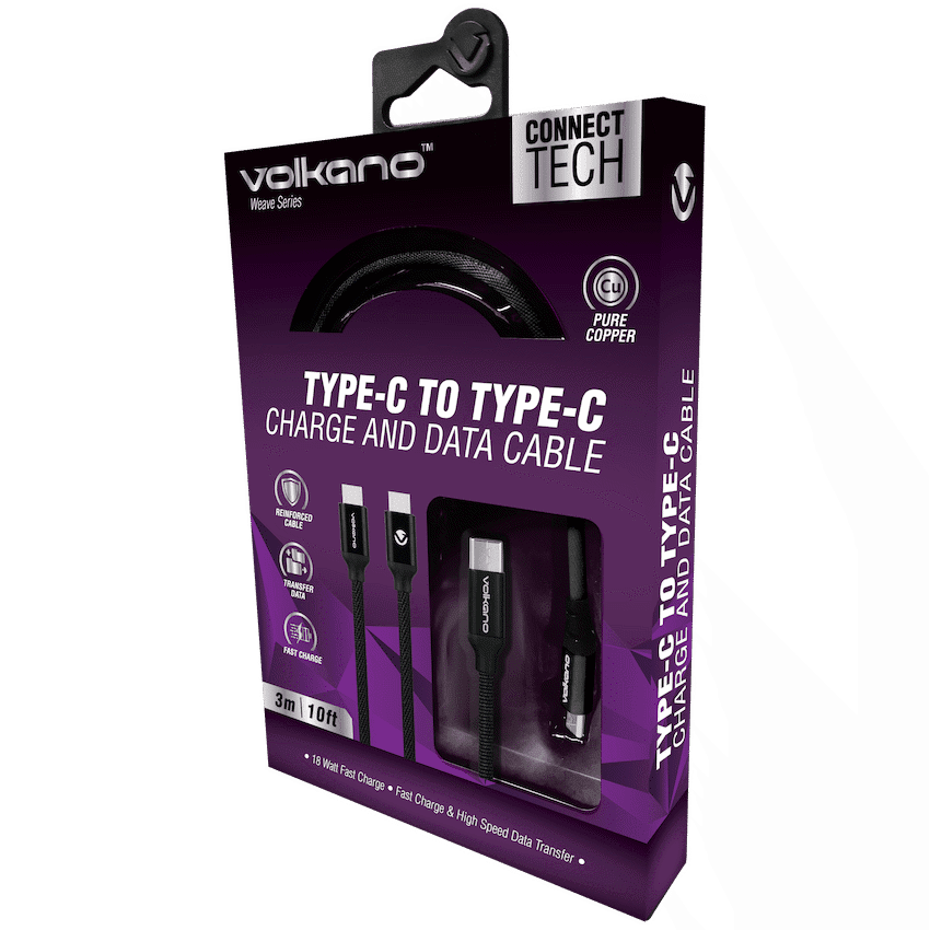 Volkano Weave Series Type-C to Type-C Cable 3m 60w - Black - Image 3