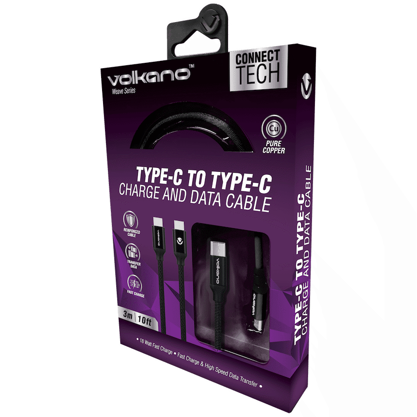 Volkano Weave Series Type-C to Type-C Cable 3m 60w - Black - Image 4