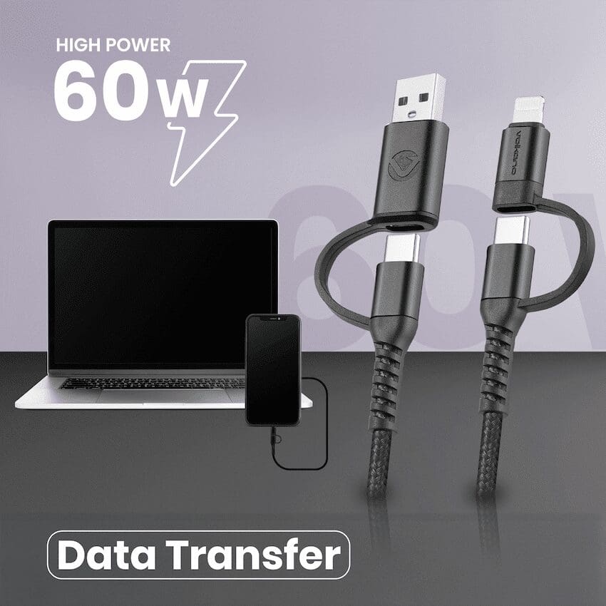 Volkano Weave Series 4-in-1 Charge & Data Cable 60w - 1.2m/4ft - Image 4
