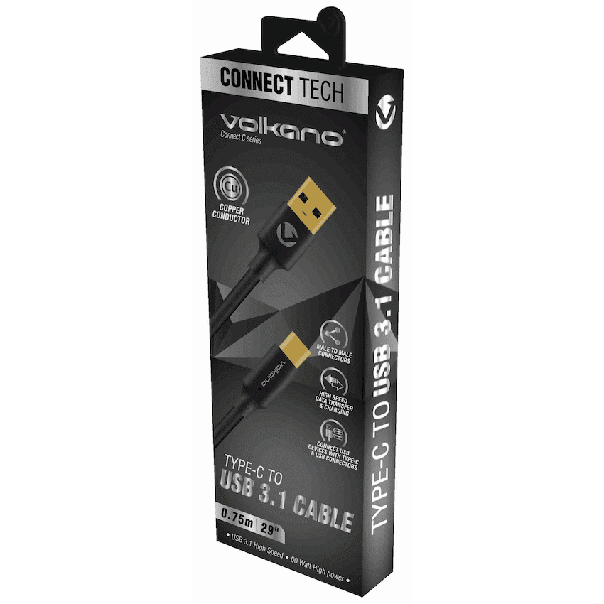 Volkano Connect C Type-C to USB 3.1 Cable M/M 0.75m - Image 4