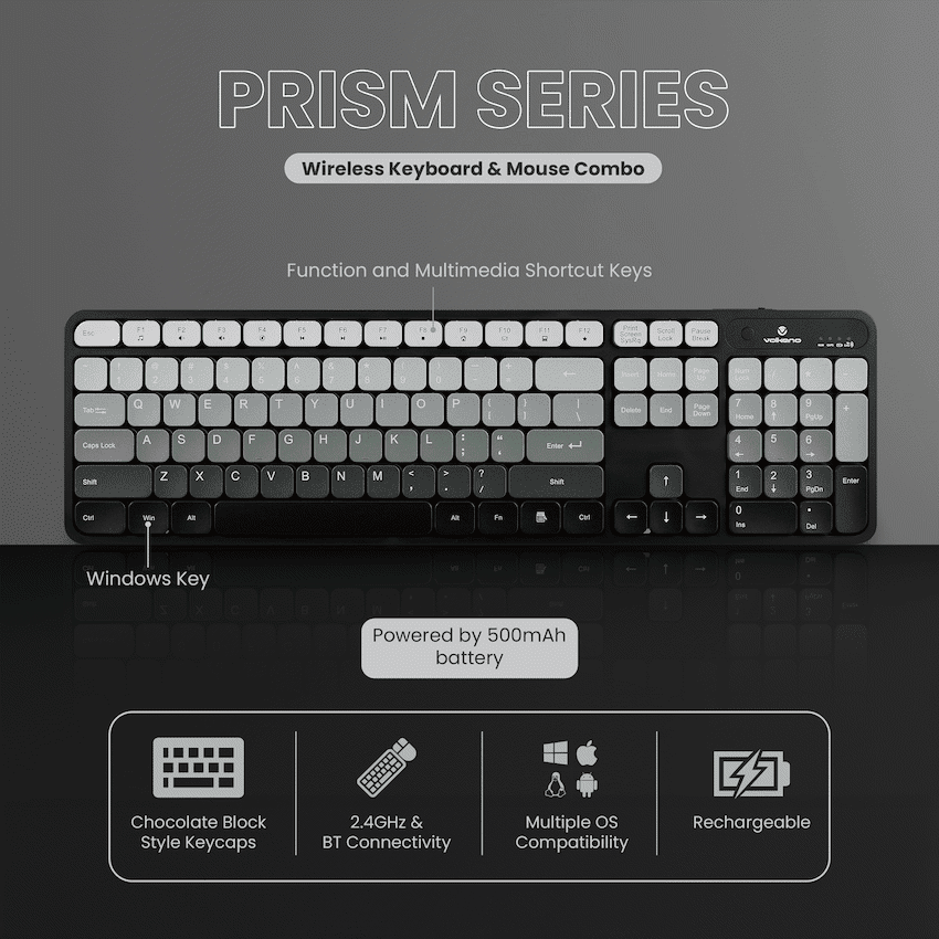 Volkano Prism Series Bluetooth Wireless Keyboard and Mouse - Grey - Image 2