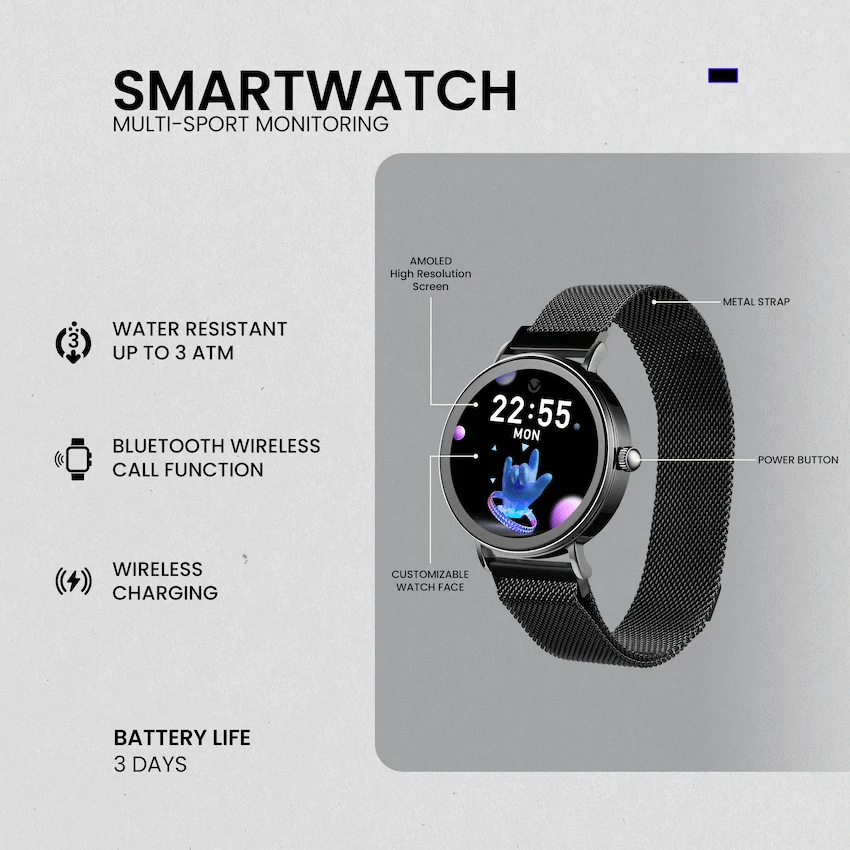 Volkano Valencia Series Ladies Smart Watch - Black - Image 3