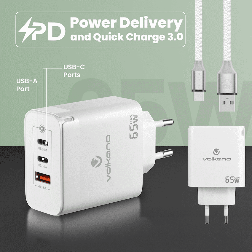 Volkano Potent Trio 65w GaN 3 Port Wall Charger - Image 4