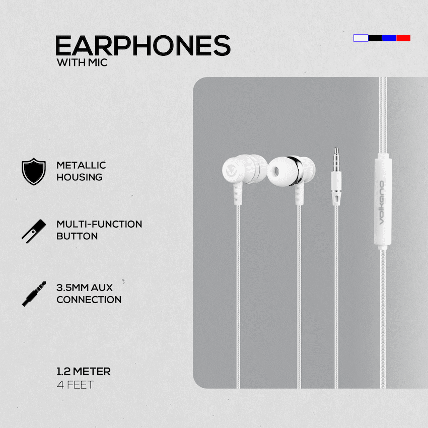 Volkano Earphones with Mic - Stannic Series - White - Image 4