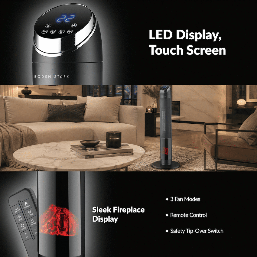 Boden Stark Digital Fireplace Tower Heater - Image 4