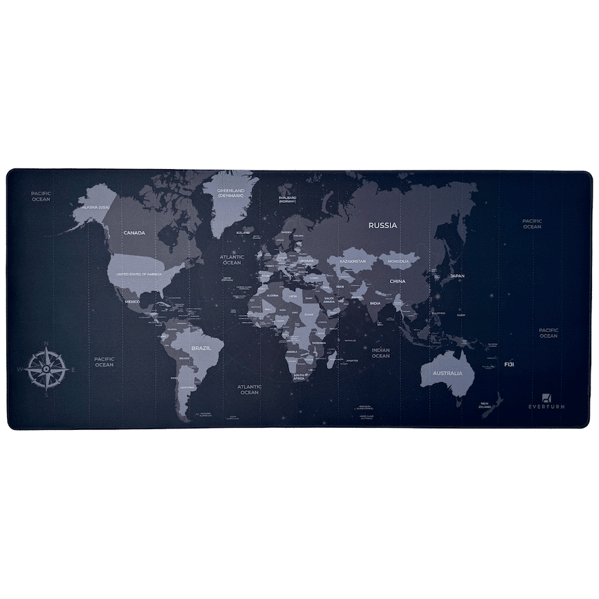 Everfurn Desk Mat - World Map - Large - Black - Non-Slip