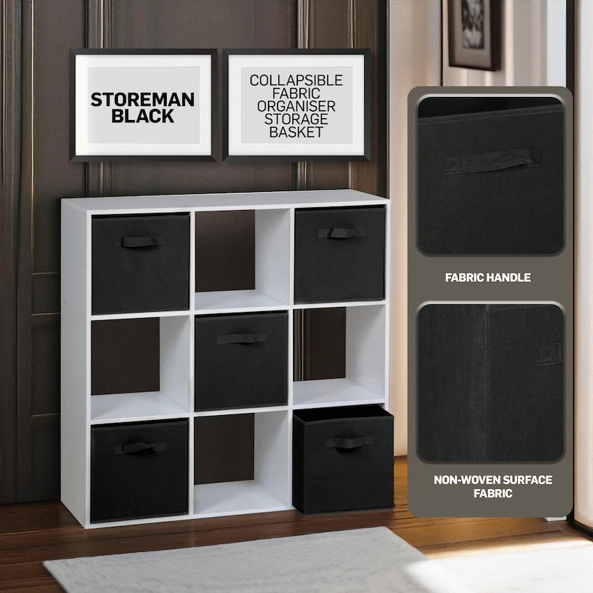 Everfurn Storeman Black, Collapsible Fabric Organiser Storage Basket - Single - Image 3