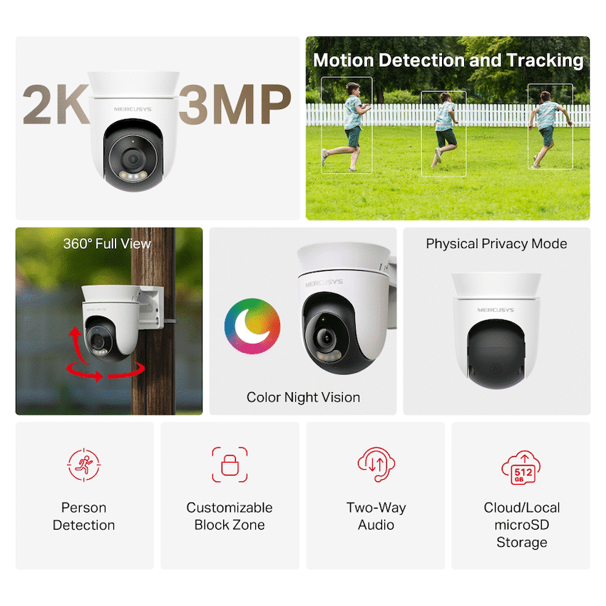 TP-Link Mercusys Outdoor Pan/Tilt Security Wi-Fi Camera - Image 2