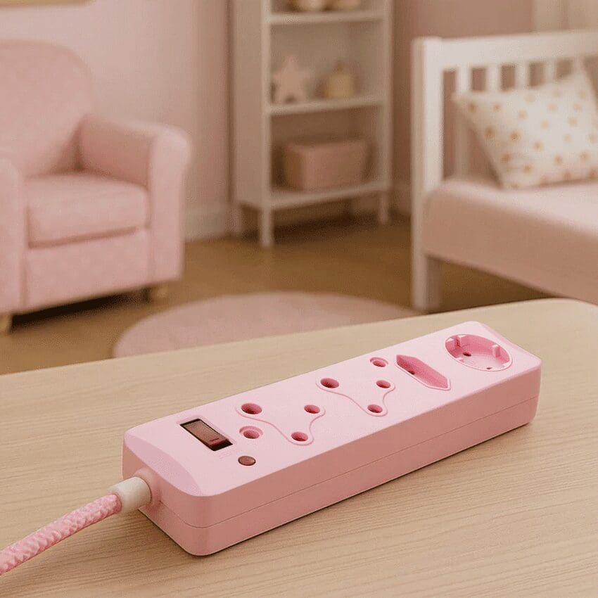 Switched 4 Way Medium Surge Protected Multiplug 0.5M Braided Cord Pink - Image 4