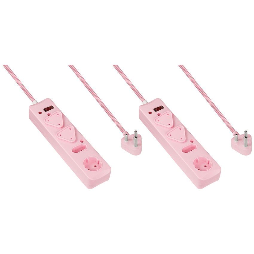 2x SWITCHED 4 Way Surge Multiplug 3M Braided Cord Pink