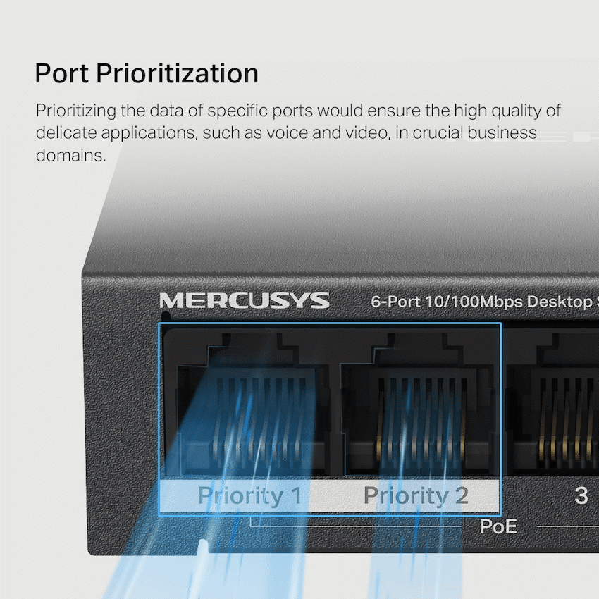 TP-Link Mercusys MS106LP 6-Port 10/100Mbps Desktop Switch with 4-Port PoE+ - Image 4