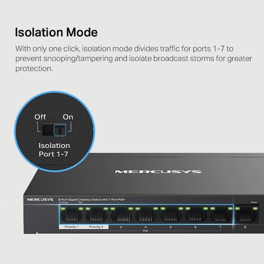 Mercusys TP-Link Mercusys MS108GP 8-Port Gigabit Desktop Switch with 7-Port PoE+ - Image 3